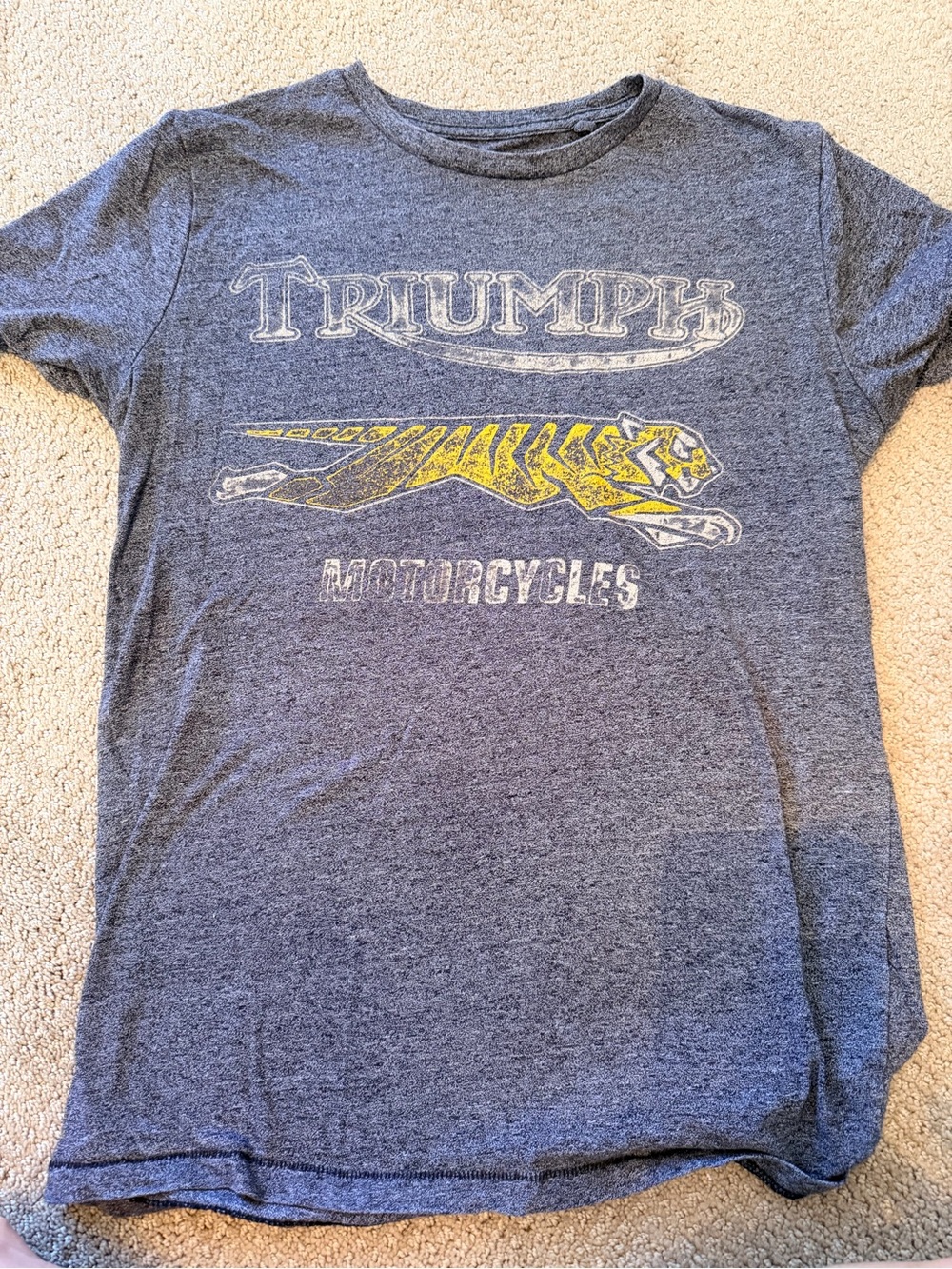 Vintage Triumph Motorcycles Heather Tee with Yellow Tiger Graphic Small